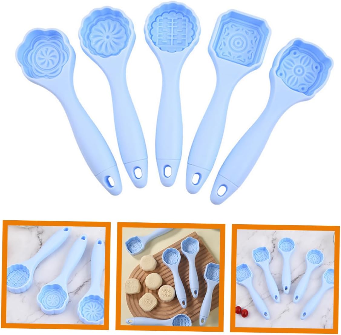 5pcs Moon Cake Mold Press, PP Hand Press Tool for Mung Bean Pastries