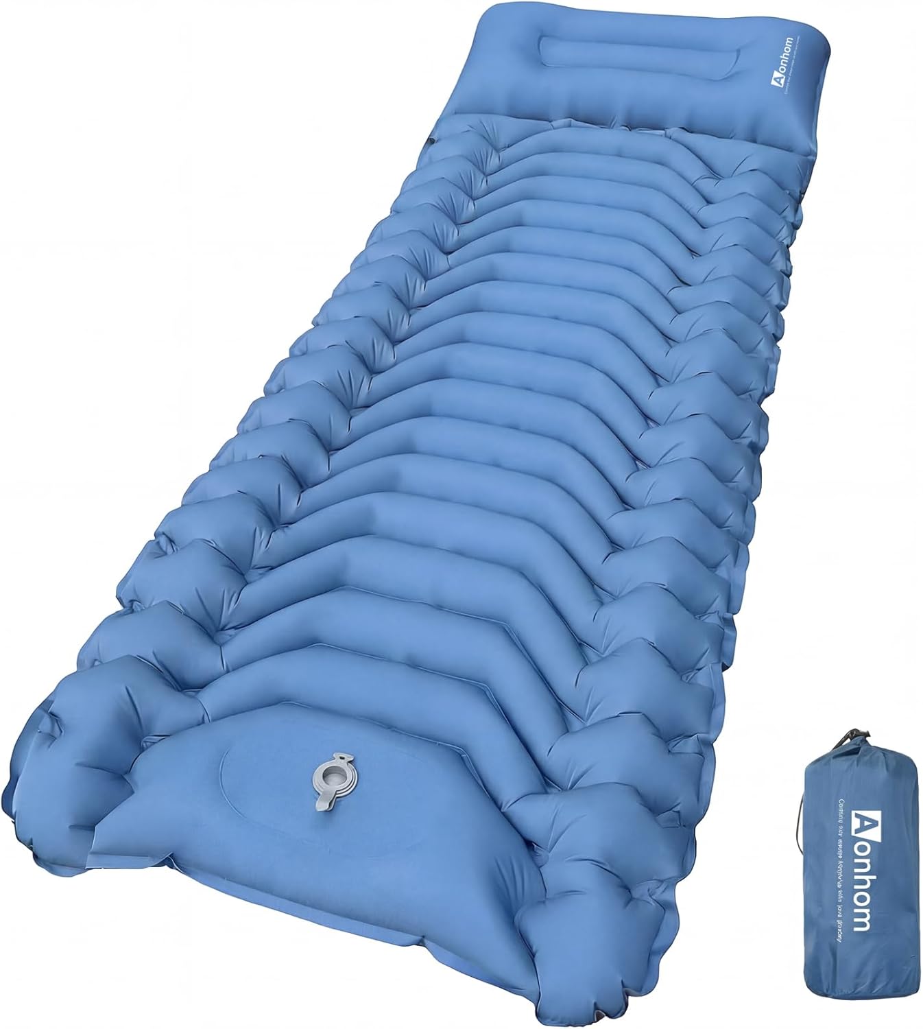 Camping Sleeping Pad, 4" Thick Ultralight Inflatable Sleeping Mat with Pillow & Built-in Pump, Camping Air Mattress for Backpacking, Hiking, Tent, Travel (Blue)