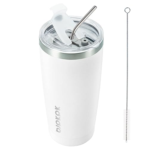 BJPKPK White Stainless Steel Tumbler With Lid And Straw 20