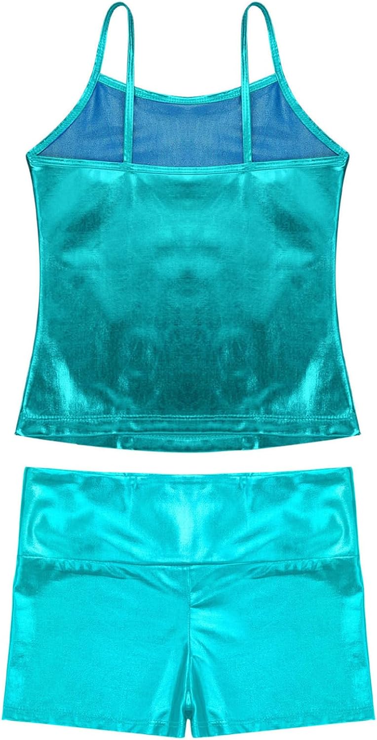 Loyan Girls Two Piece Athletic Dance Outfit Crop Top with Shorts Clothing Sets for Sport Workout Gymnastic Leotard