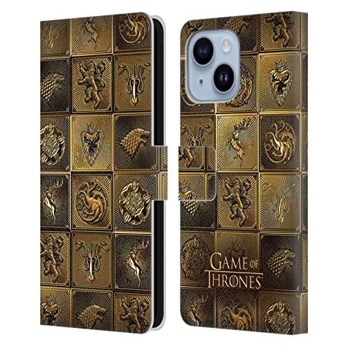 Étui en cuir iPhone 14 Plus Game of Thrones aux détails et symboles dorés