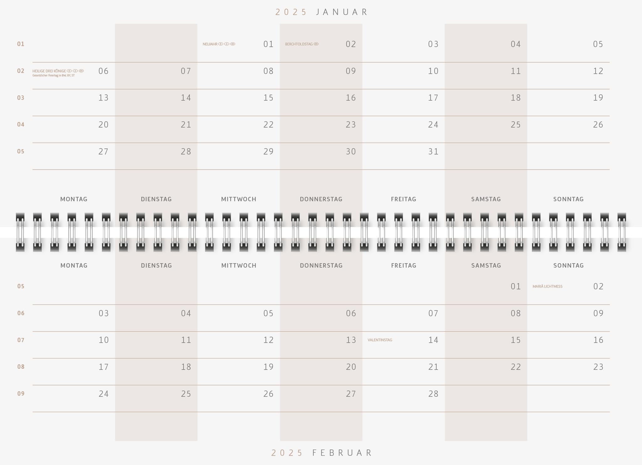 rido/idé Young Line (2025) Universe Book Calendar, 2 Pages = 1 Week