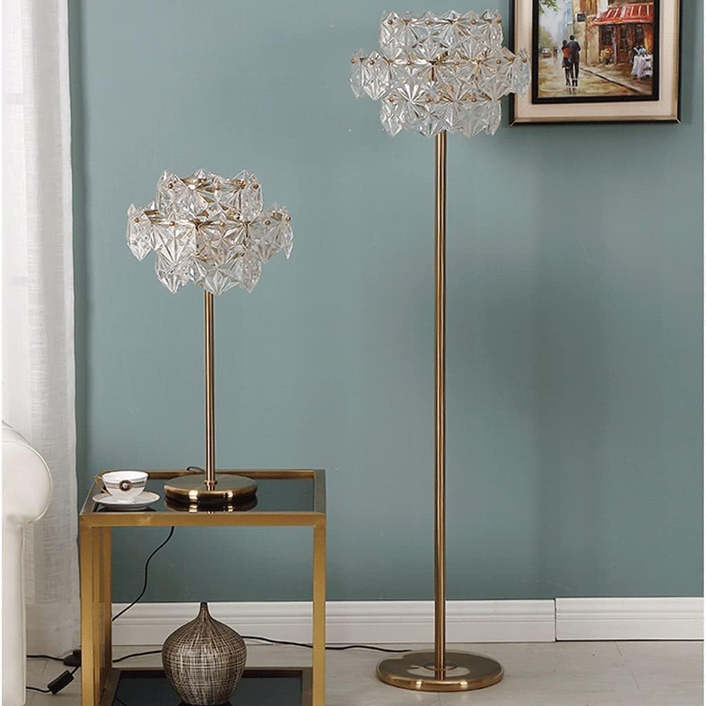 Lichte luxe vloerlamp Kristallen staande lamp Zeshoekige glazen lampenkap Hoge poollamp Goud Modern Decor Staande lamp