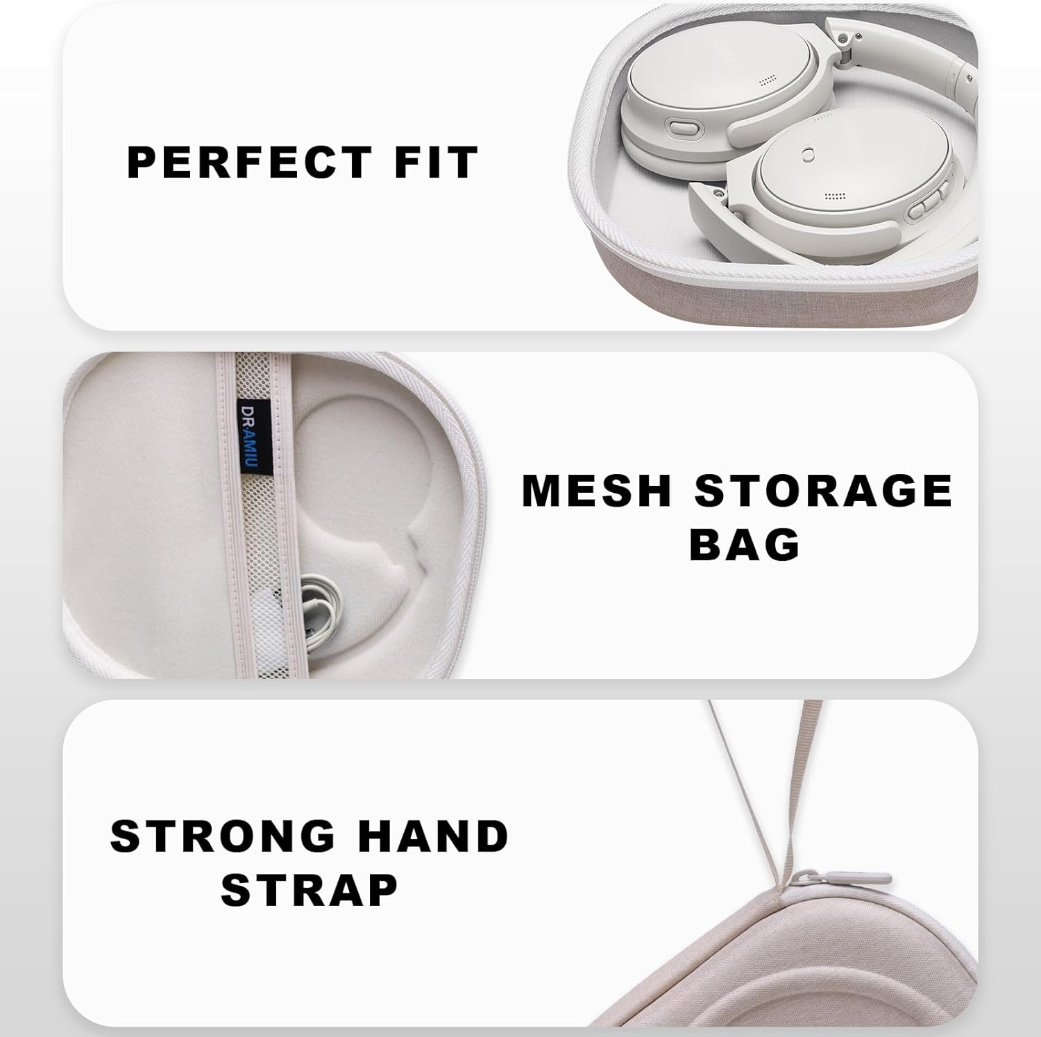 Hard Case Compatible with Bose QuietComfort, QC Ultra, QC 45, QC45 SE, QC SE, QC 35 II, QC 35 Over Ear Wireless Noise Cancelling Headphones, Cream Travel Bag - Image 3