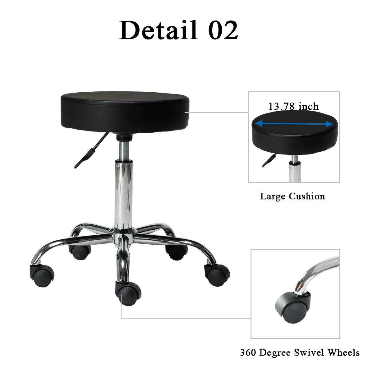 Artechworks Adjustable Rolling Swivel Stool for Salon Spa Massage Tattoo Facial Medical Home Office Stool Chairs with Wheels and Metal Plate Frame(Black) 1 Pcs