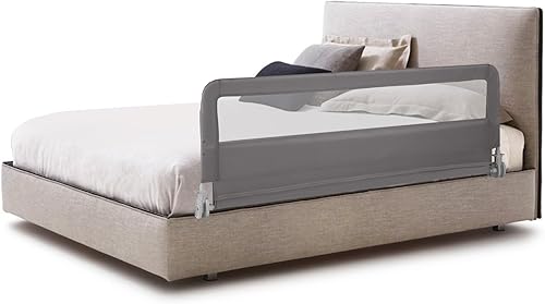 Miniatura 10 de HONEY JOY Barandilla de cama para niños pequeños, 59 pulgadas extra larga, barandilla de seguridad portátil con doble bloqueo de seguridad para