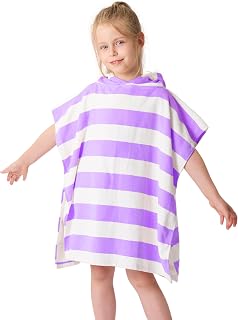 TBEZY Toddler Bath Towel Poncho Thick Cotton Striped Beach Towels for Kids Gifts (2-6, Purple)