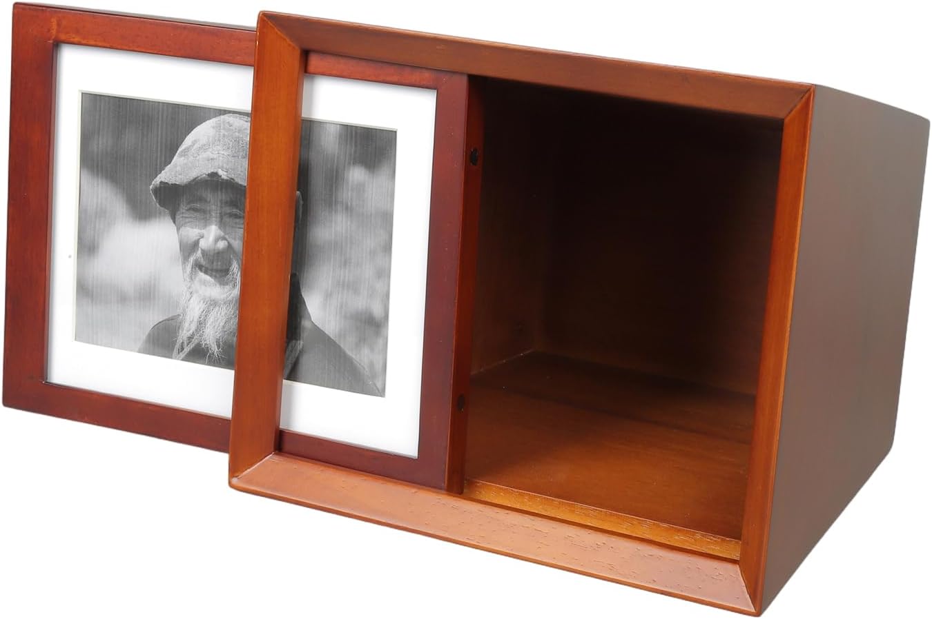 Wooden Memorial Photo Frame Box, Keepsake Storage Container, Cremation Urn, Walnut Colors (Walnut, Large) Walnut Large