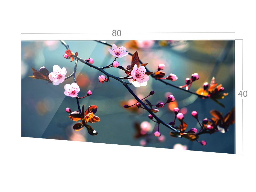 GRAZDesign Panel posterior de cocina de cristal para cocina, diseño de flor de cerezo en verano, espejo de cocina, panel posterior de cocina, cristal templado de 4 mm, 80 x 40 cm
