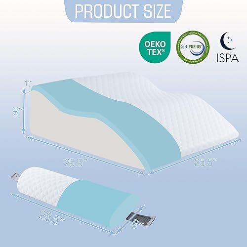 Miniatura 4 de 2 almohadas de cuña de cama para dormir, 7 en 1 almohada ajustable de espuma viscoelástica para reflujo ácido, almohada de cuña inclinada 2 en 1