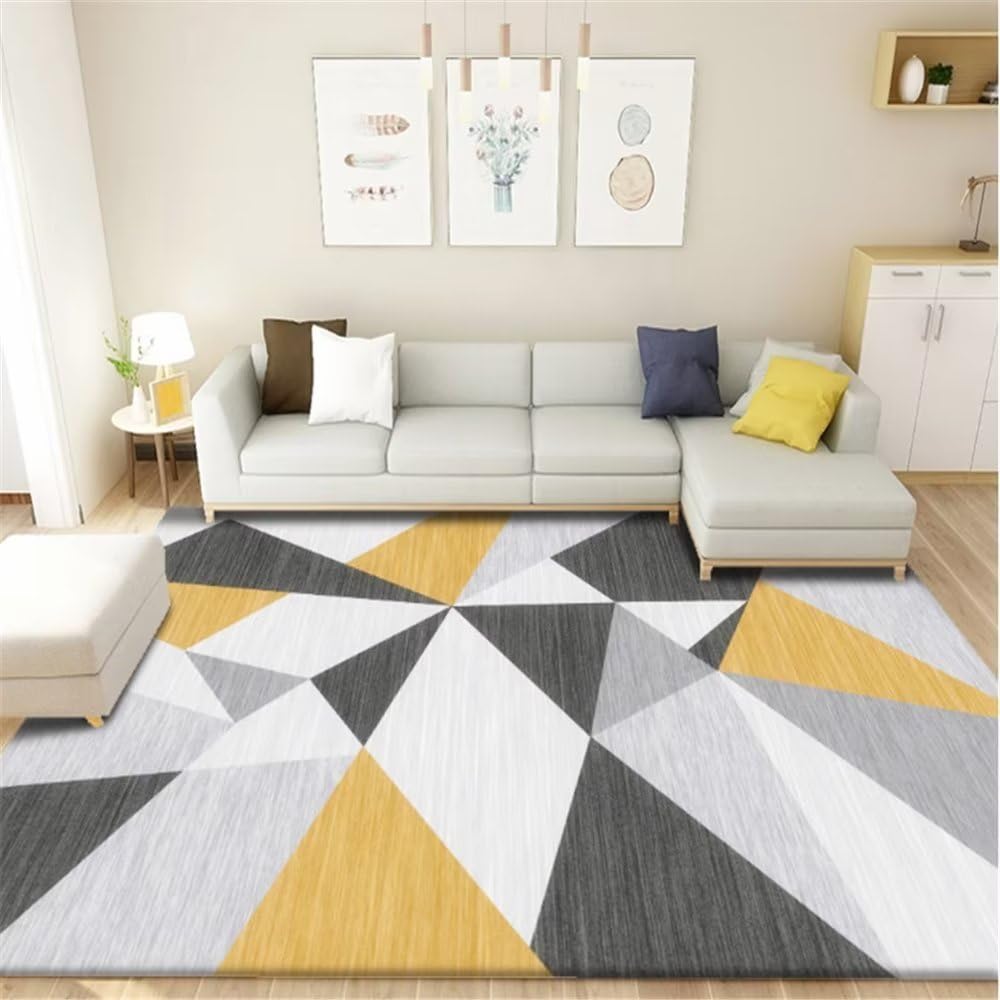 Petit tapis chambre jaune durable de 120x180cm pour égayer un salon et protéger le sol des enfants