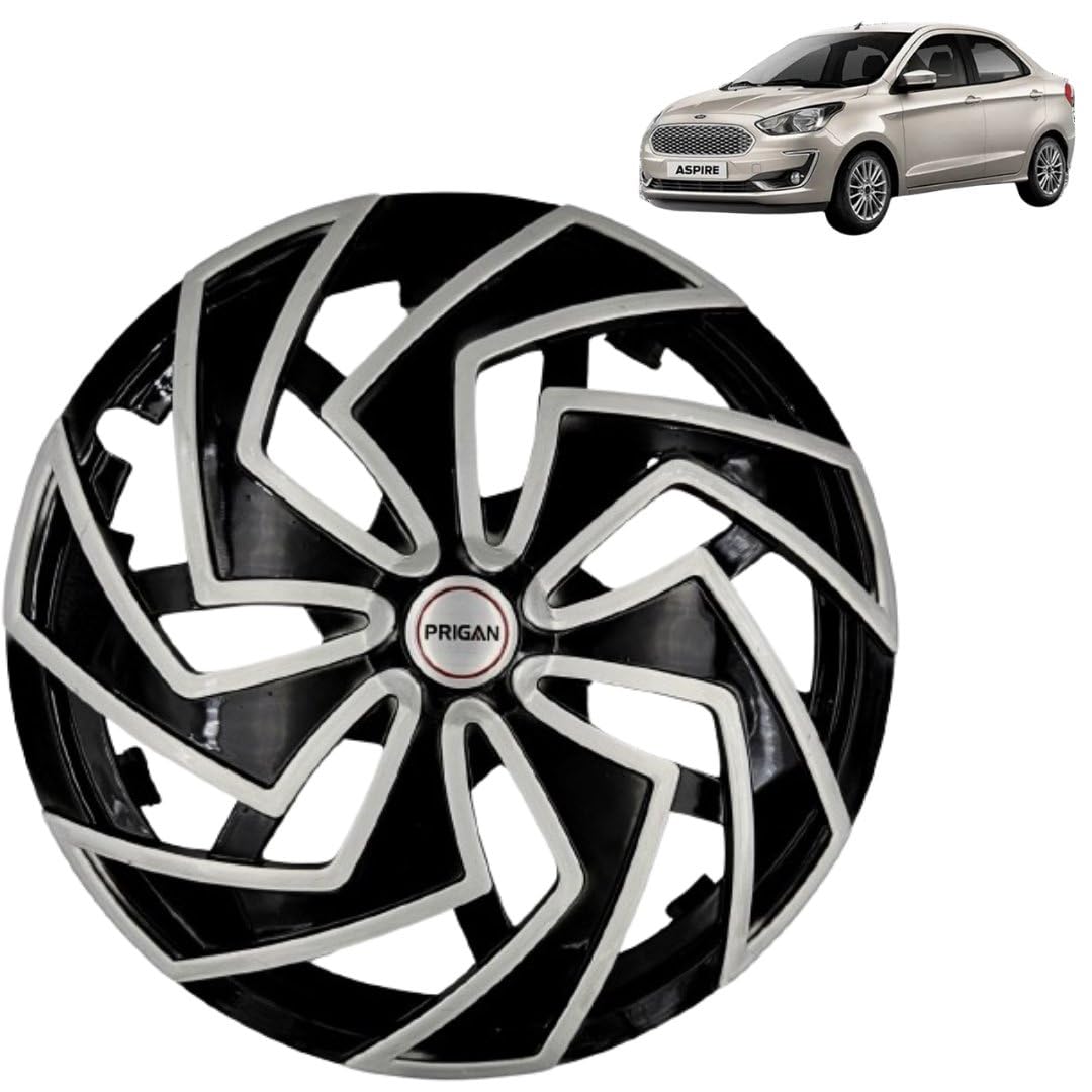 PRIGAN Wheel Cover for Ford Aspire 14 Inch Black Silver Wheel Cap (Available in 13,14 Inch) (Set of 4 Pcs) (Press Fitting) Model- Spider BS-14