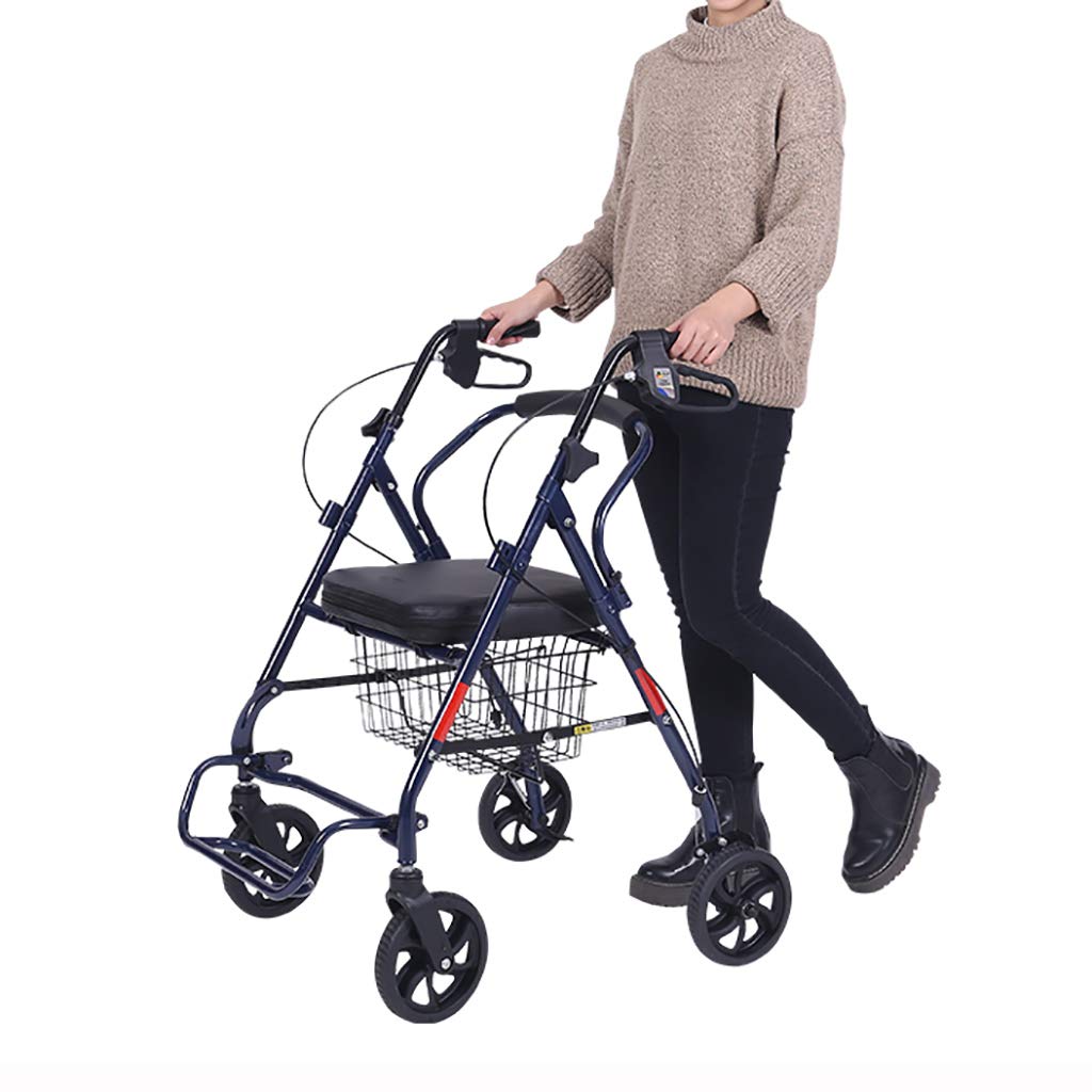 Andador plegable para caminar, andador, rodador, carrito de la compra con asiento y freno de mano, para ancianos (azul) estrella de luz