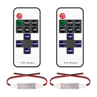 VIPMOON 2 Pack 11 Key RF Mini Wireless Remote Controller with DC 5-24V for 3528 5050 Single Color LED Strip Lights Wireless Switch Control Dimmer
