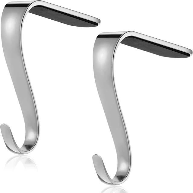Boao Christmas Stocking Holders Metal Mantel Stockings Hangers Shelf Fireplace Garland Mantle Grips Set for Xmas Party Decoration (2 Pieces, Silver)
