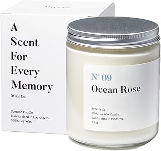 Mia's Co Ocean Rose Scented Soy Wax Candle, Handmade with Cotton Wicks, 7.5 oz Minimalist Candle for Home, Long Lasting for Stress Relief, Gift for Women