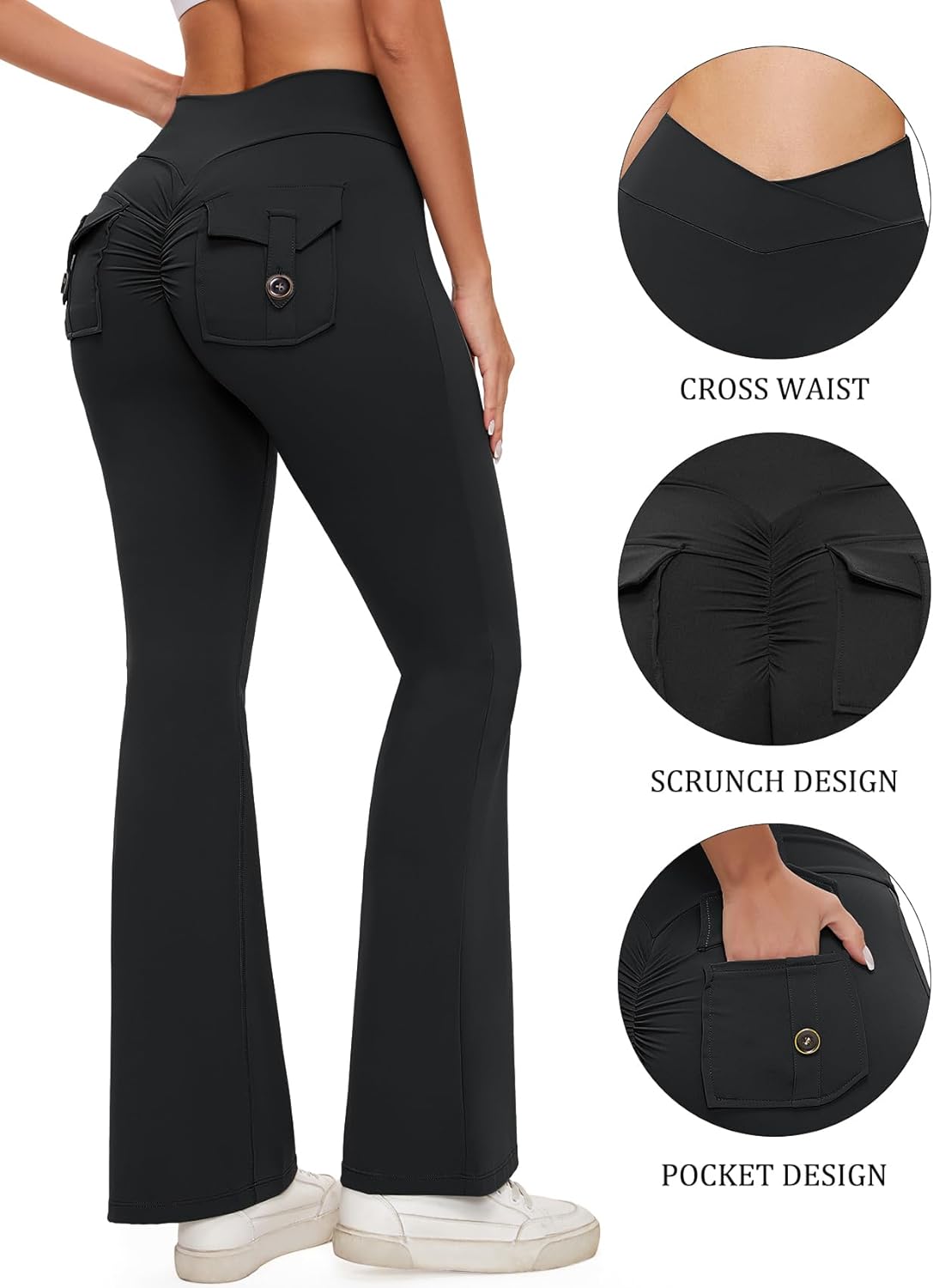 SEASUM Pocket Flare Leggings for Women V Waist Cargo Leggings High Waisted Yoga Casual Pants Bootcut Workout Pants - Image 5