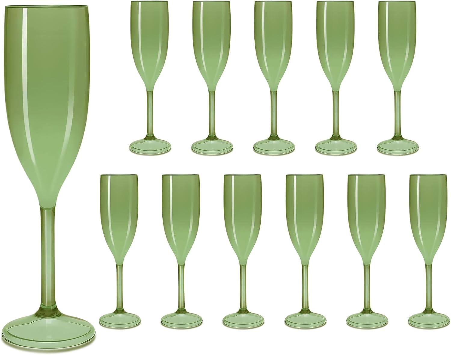 Champagne Flutes, Plastic Champagne Glasses for Wedding, Disposable Wine Glasses for Valentine’s Day Party Mimosa Bar Anniversary Event Drinks (12, Green)