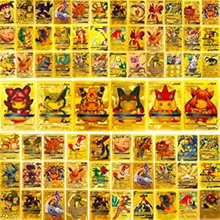 Aforentier 55PC Gold Playing Foil Card TCG Deck Box Ultra Rare Cards Metal V Card/Vmax/GX/DX Collection Cards The Best Gift for Collector Kids Childrens