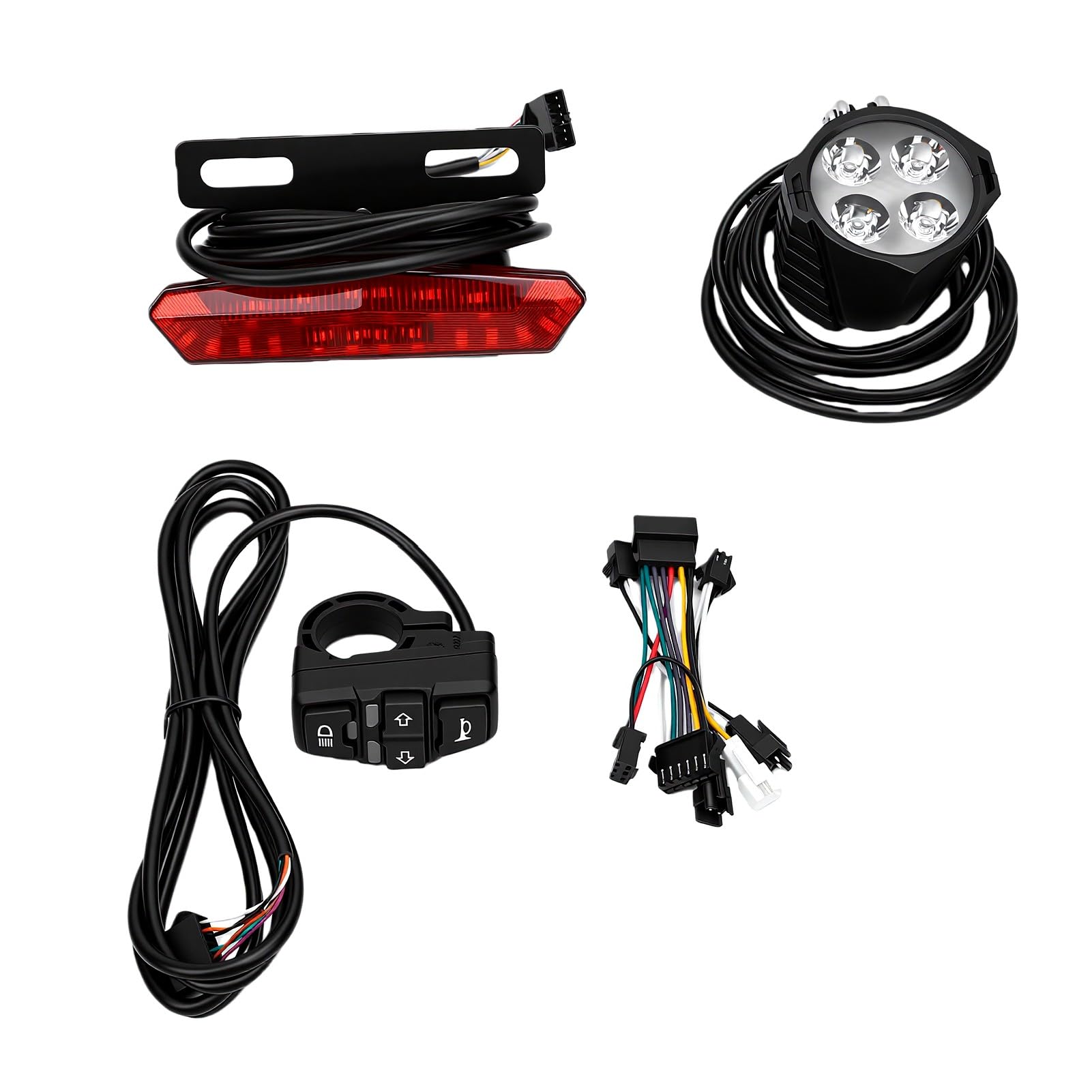 Luocute Juego de Luces para Bicicleta Eléctrica, Faro LED de 400 Lúmenes con Bocina, Luz Trasera con Señal de, Interruptor de Control del Manillar para Accesorios de Bicicleta
