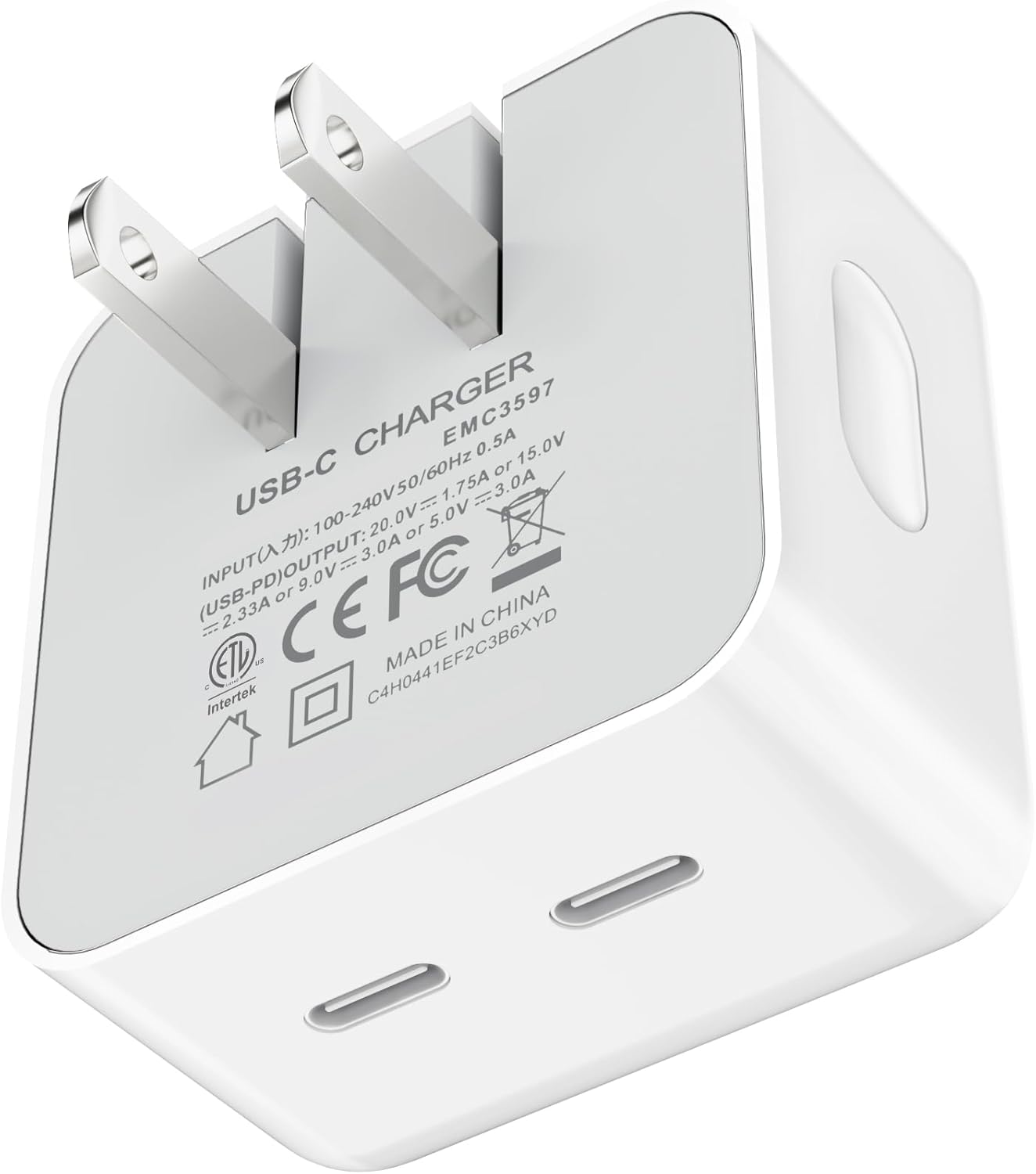VHBW Dual USB C Wall Charger for iPhone 14, Fast 35W Dual USB-C Port Compact Power Adapter with Foldable Plug, Compatible with iPhone 14/13/12/11,iPad,MacBook Air M2 (Charger Only)