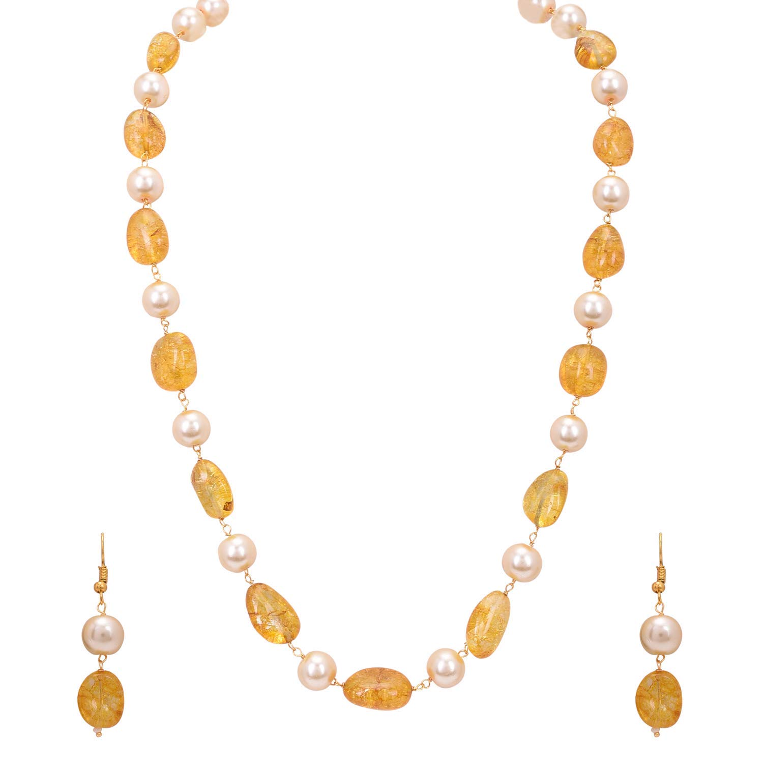 AV Fashion India A V FASHION - Yellow Tourmaline Tumble Semi Precious Gemstone with Pearl 16 inch Long Necklace Set 1 Layer Beaded Traditional Mala For Girl and Women Fashion Jewellery (B08Y8431ZN) Amazon Price History, Amazon Price Tracker
