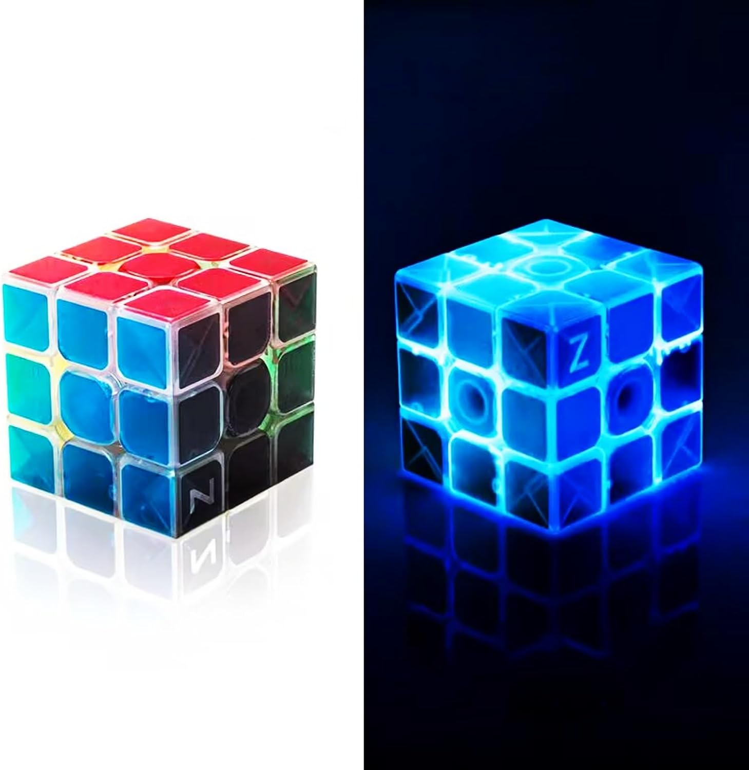 Cuberspeed Light up Fluorescent Speed Cube 3x3 Glow in Dark Luminous Magic Cube Puzzle Toy Brain Teasers IQ Puzzles Game Toys