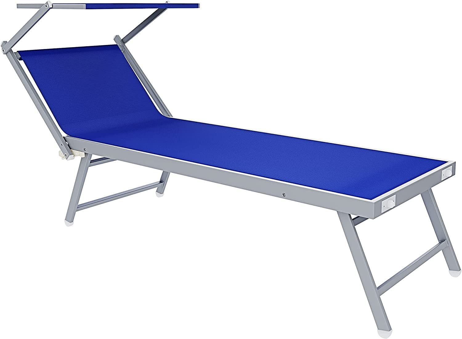 Arreditaly Coppia Di Lettini Prendisole 720 gr/m² Professionale Pieghevole In Alluminio Tettuccio Orientabile Parasole Lettino Prendi Sole Sdraio Mare Piscina Spiaggia Giardino 182 x 60 x 38 cm (Blu)