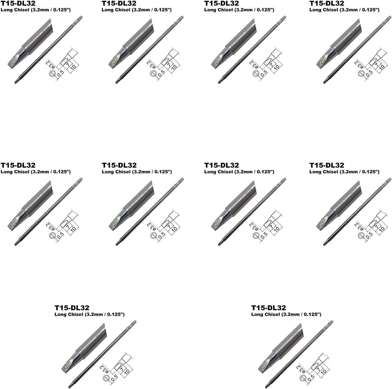 T15-DL32 Long Chisel Screwdriver 3.2mm Soldering Tip for FX-9501 FM-2028 FM-2027 FM-2021 FX-950 FX-951 FX-952 FM-202 FM-203 FM-204 FM-206 ACE Tips (10)