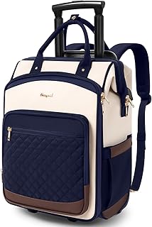 Rolling Backpack for Women, Travel Backpack with Wheels, Vertical Storage Wheeled Laptop Backpack, Backpack on Wheels for College Business Work Overnight, Stylish Rolling Laptop Bag, Navy Blue