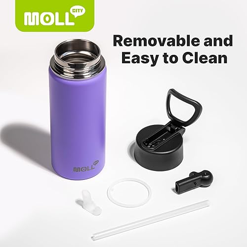 Miniatura 7 de Botella de agua aislada para niños con popote - 18 oz de acero inoxidable con doble pared, aislada al vacío, de boca ancha, para la escuela -