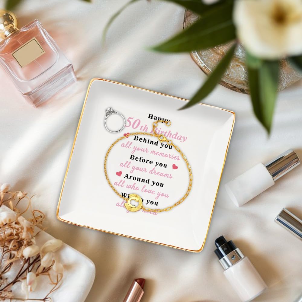 Bicfuiot 50th Birthday Gifts for Her,Mom Grandma Wife Nana Nanny Girlfriend Mother 50th 50 years old Birthday Gifts for Women Female Friendship from Daughter Husband Jewelry Dish Tray Trinket Dish image 5