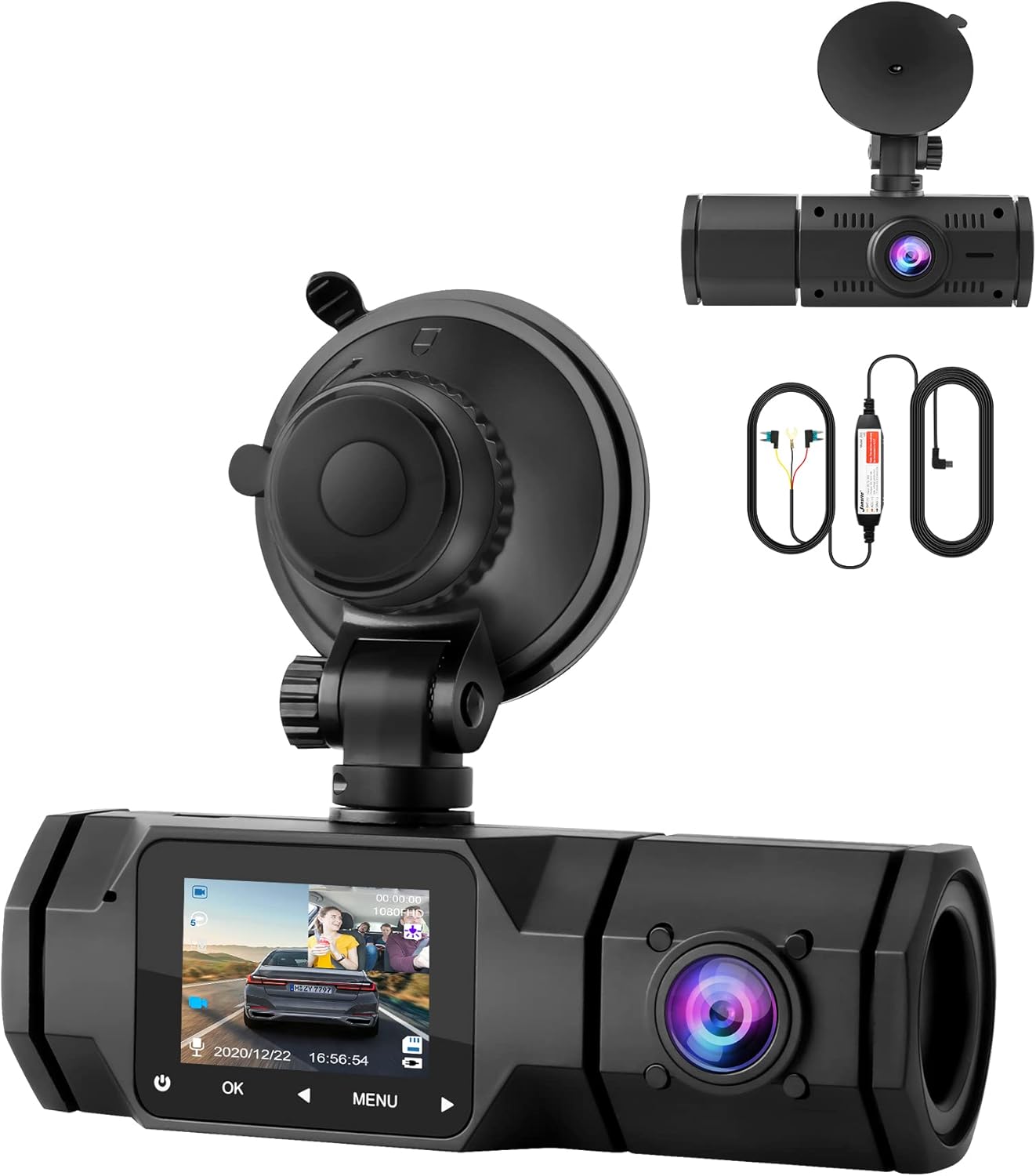 Jansite Dual Dash Cam mounted on windshield