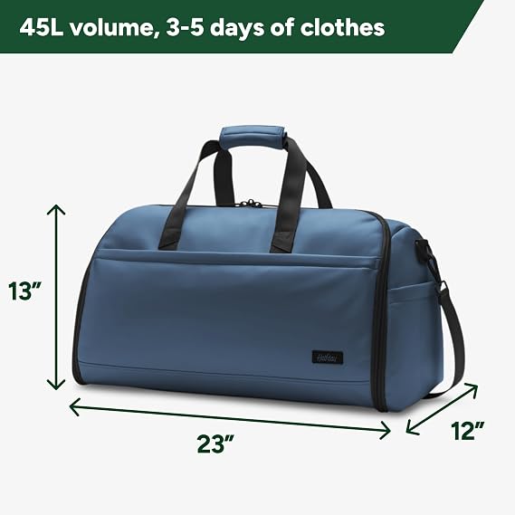 Halfday Convertible 2-in-1 Vegan Leather Premium Garment Duffel Weekender Bag 45L (Carry-on, Wrinkle-Free Travel, Hanging Suit Compartment, Shoe Pockets, Trolley Sleeve), Ocean