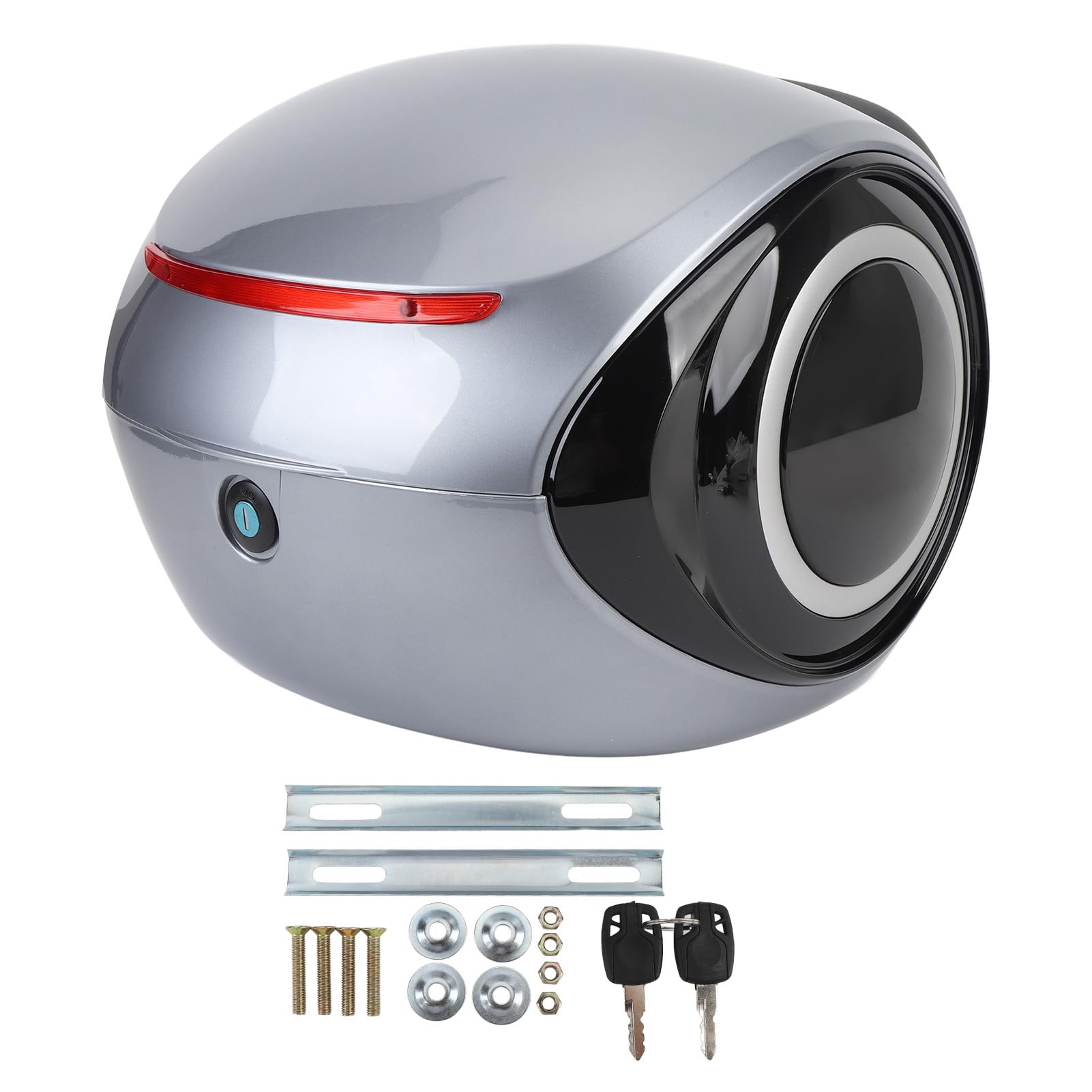 Bauletto superiore per moto da 32 litri, bauletto posteriore in ABS resistente all’acqua e alla polvere, baule portatile dallo stile sportivo con schienale e strisce riflettenti (Grigio)