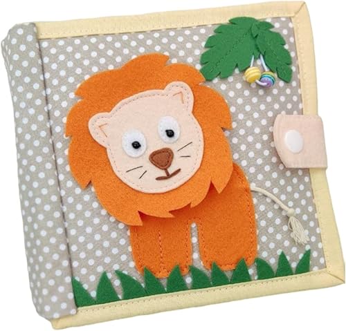 Libro silencioso de león para bebés con animales y frutas, libro de fieltro para habilidades motoras finas, juguete Montessori, libro ocupado de