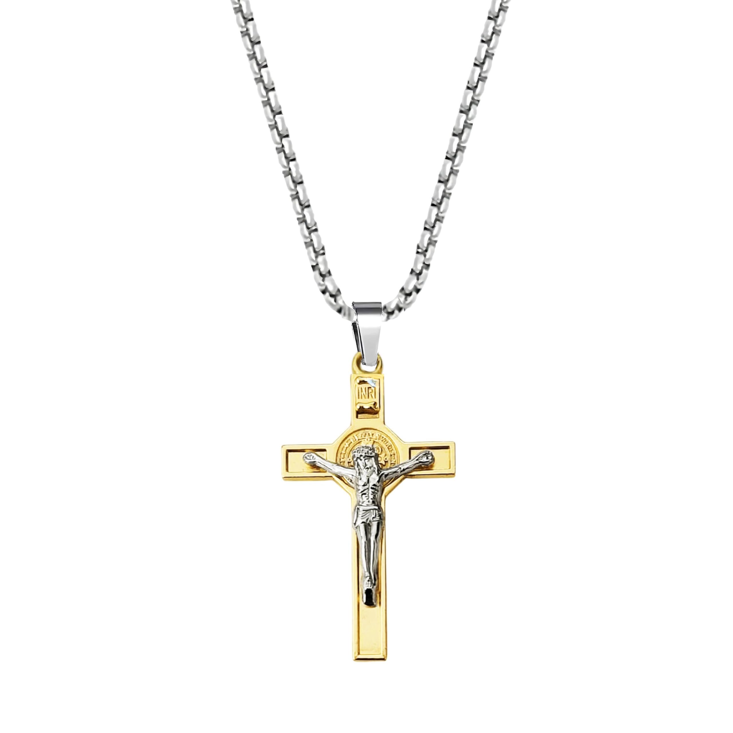 m men style Jesus Crucifix Cross Metal Locket | Christian Religious Necklace for Men & Women | Faith Gift Accessory Gold SPn2025380-picture-22
