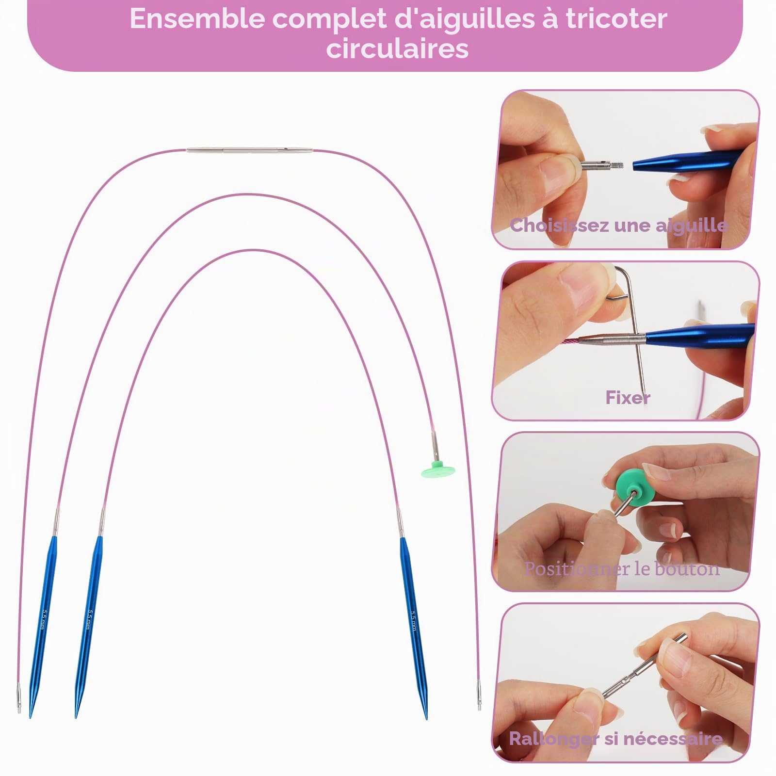 Coopay 13 Paires Aiguilles Circulaires Tricot Interchangeable de 3,0-10,0mm, Aiguille à Tricoter en Aluminium, Kit Tricot Debutant, Aiguille Circulaire Tricot pour Layette, Pull, Écharpe - Bleu