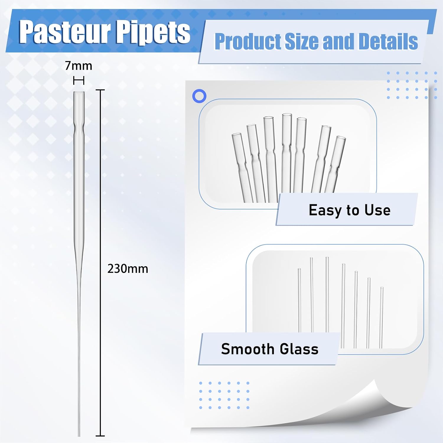 500 Pcs 9 Inch Disposable Pasteur Glass Pipette, Disposable High-Transparency Borosilicate Glass Pasteur Droppers, Laboratory-Grade Pipettes
