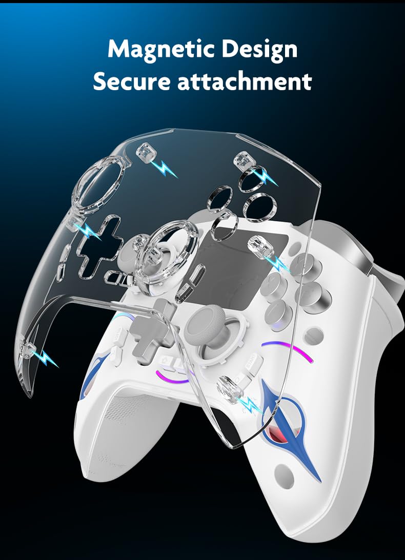 Multi-Function Wireless Pro Controller with Interactive Screen,for Switch/PS4/PC/Android/iOS/SteamDeck, 4 Programmable Buttons, Turbo, 6-axis Gyro, Dual Vibration, RGB Lighting, Hall Effect Joystick Trigger, 1200mAh battery