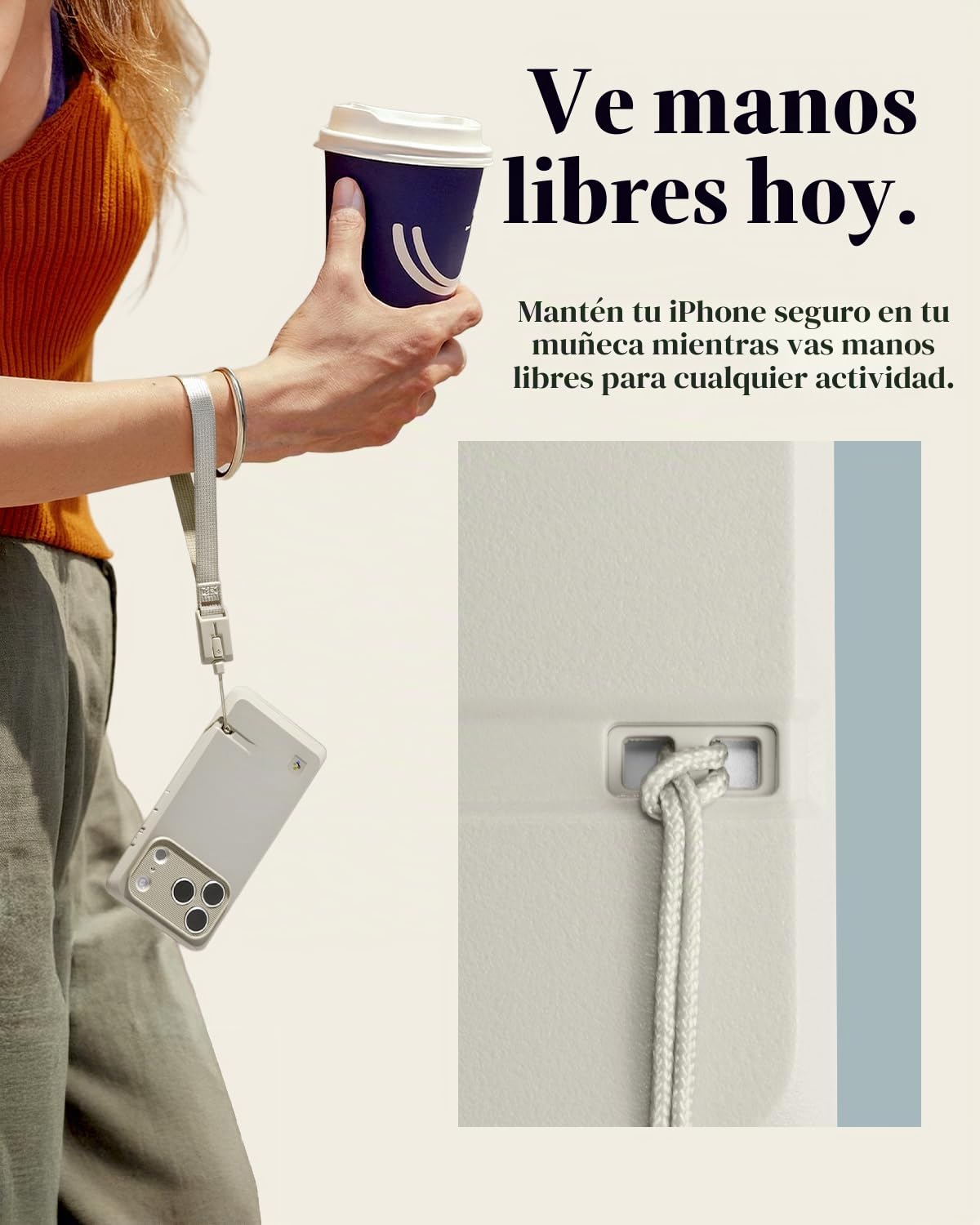 Spigen Wrist Strap [Classic LS], Diseño Monotono Premium, Sistema de Bloqueo Seguro, Correa de Mano/Muñeca Antipérdida y Antirrobo – Stone | Para iPhone 17, Galaxy S25, Pixel 10, AirPods Pro 3, cámaras, llaveros, piedra