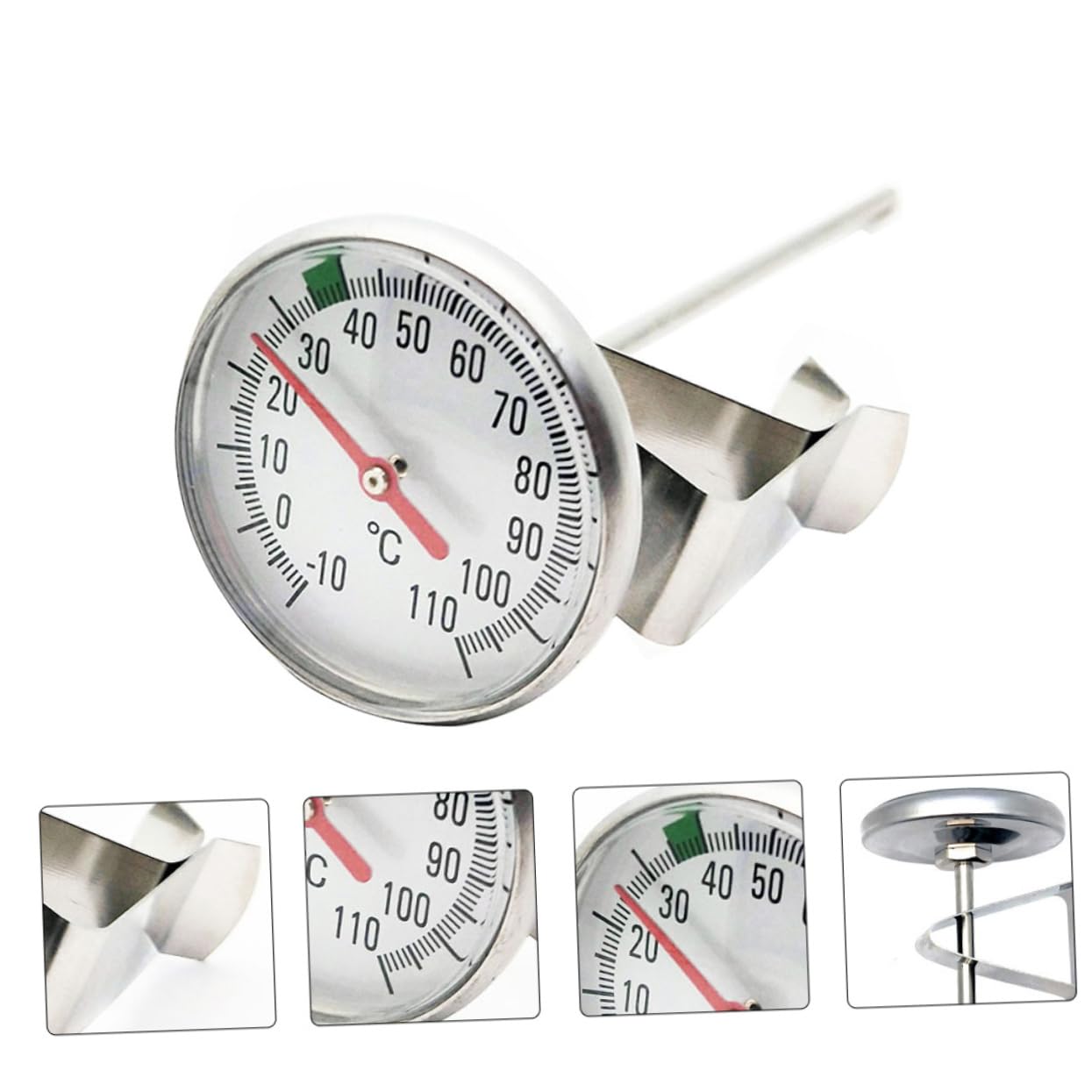 Food Thermometer Probe with Clip, Stainless Steel, Large Dial
