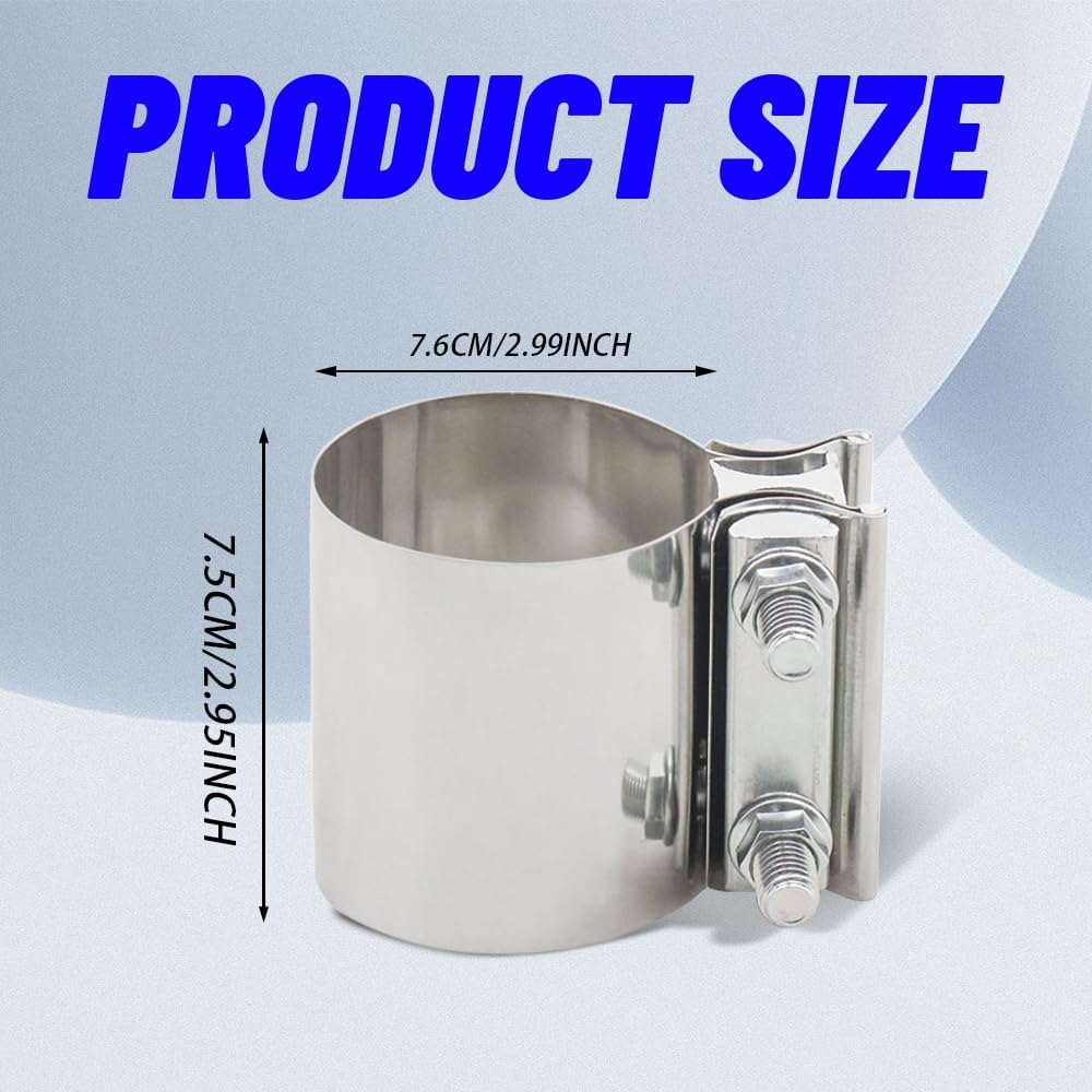 Exhaust Clamp, Exhaust Pipe Clamp, 3.0'' Butt Joint Stainless Steel Clamp Band, Universal Car Accessories Widening Clamp Butt Joint Exhaust Clamp Replacement for Exhaust Pipe (3 inch)
