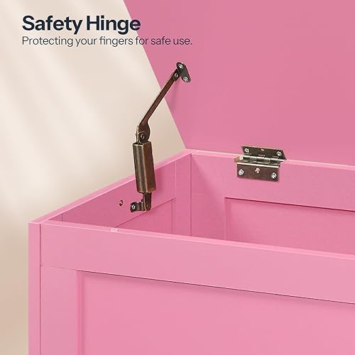 Miniatura 64 de HOOBRO Caja de juguetes, baúl de almacenamiento de aspecto de madera retro con bisagra de seguridad, banco de almacenamiento de entrada soporta 220