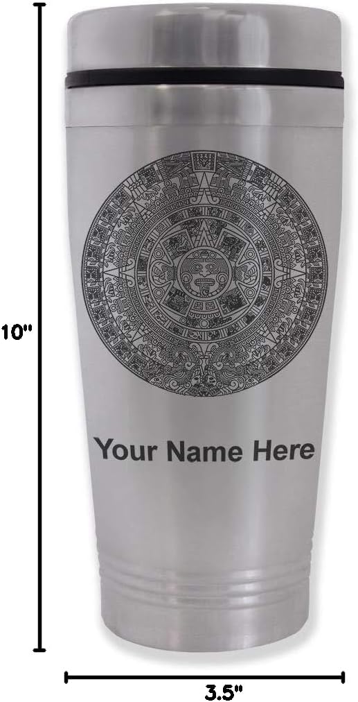 LaserGram 16oz Commuter Mug, Aztec Calendar, Personalized Engraving Included