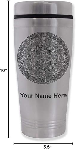 Miniatura 4 de LaserGram Taza de viaje de 16 onzas, calendario azteca, grabado personalizado incluido