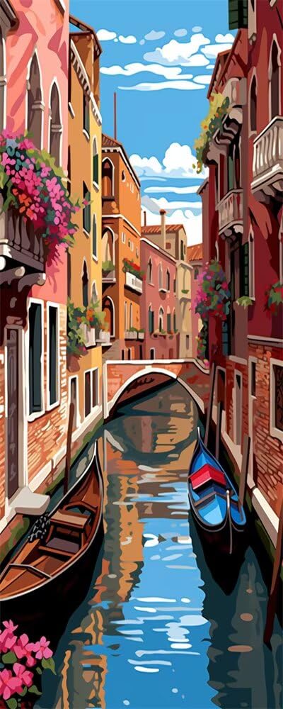 Landscape Diamond Art Kits Adults Large 5D Venice Rivers Diamond Painting Kits, DIY Full Drill Crystal Art Craft Rhinestone Embroidery Cross Stitch for Adults 15.7x39.4 Inch/40x100 cm -LR1114