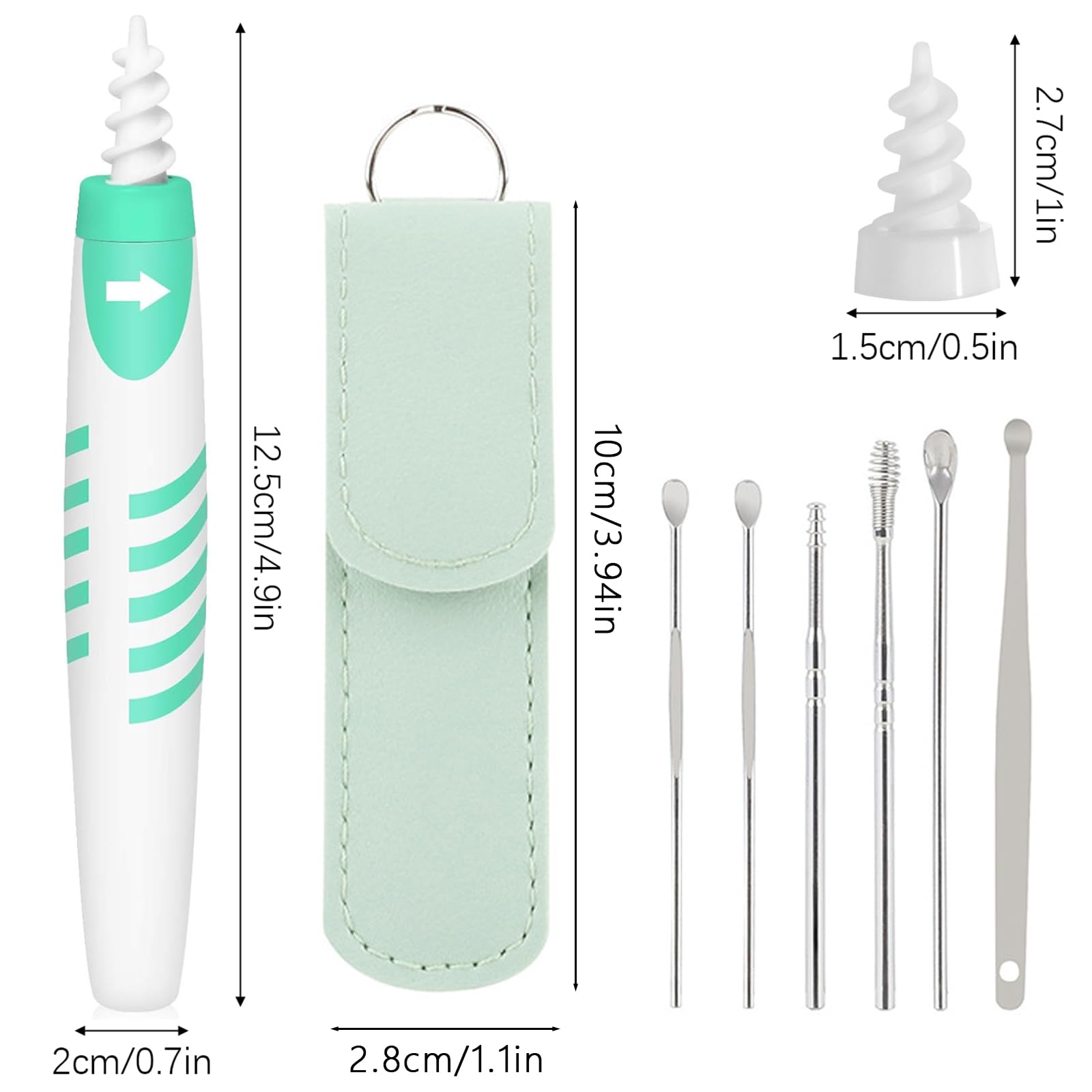 AYNKH Kit d'extraction du cérumen avec 16 embouts en silicone doux, 6 embouts en acier inoxydable et un sac portable pour les enfants et les adultes