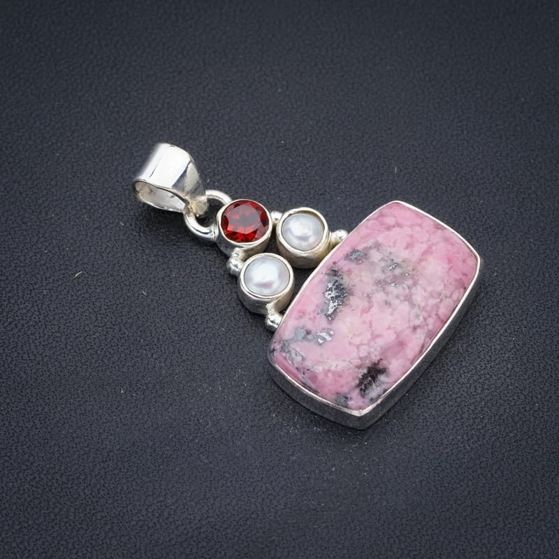 Pendentif rhodonite grenat et perle argent 925 idée cadeau unique - 2