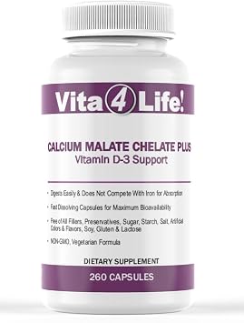 Vita4Life! Calcium Malate + D3 Fast-Dissolve Capsules, 1200 mg Bioavailable Calcium, 800 IU Vitamin D3, Non-GMO, Gluten- & Dairy-Free 260 Count
